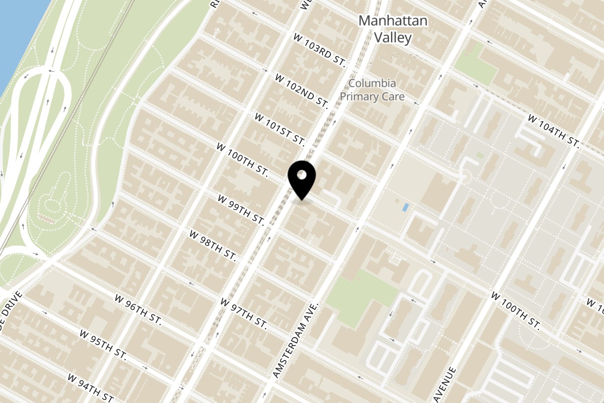 Map showing the location of Manhattan Valley Indian Restaurant on 2636 Broadway in New York